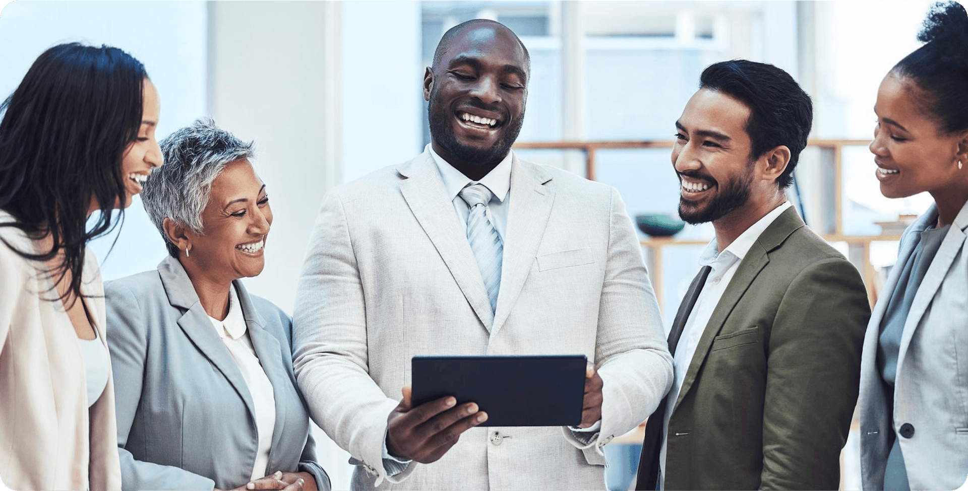 A group of people smiling